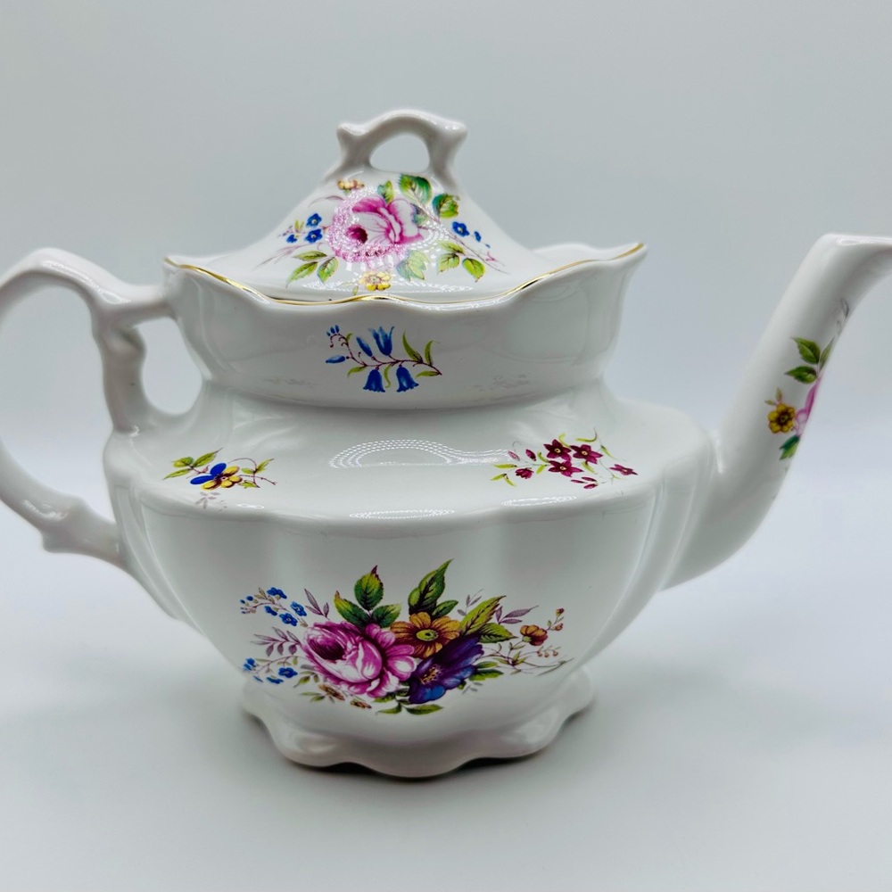 Made in England Vintage Floral White Teapot